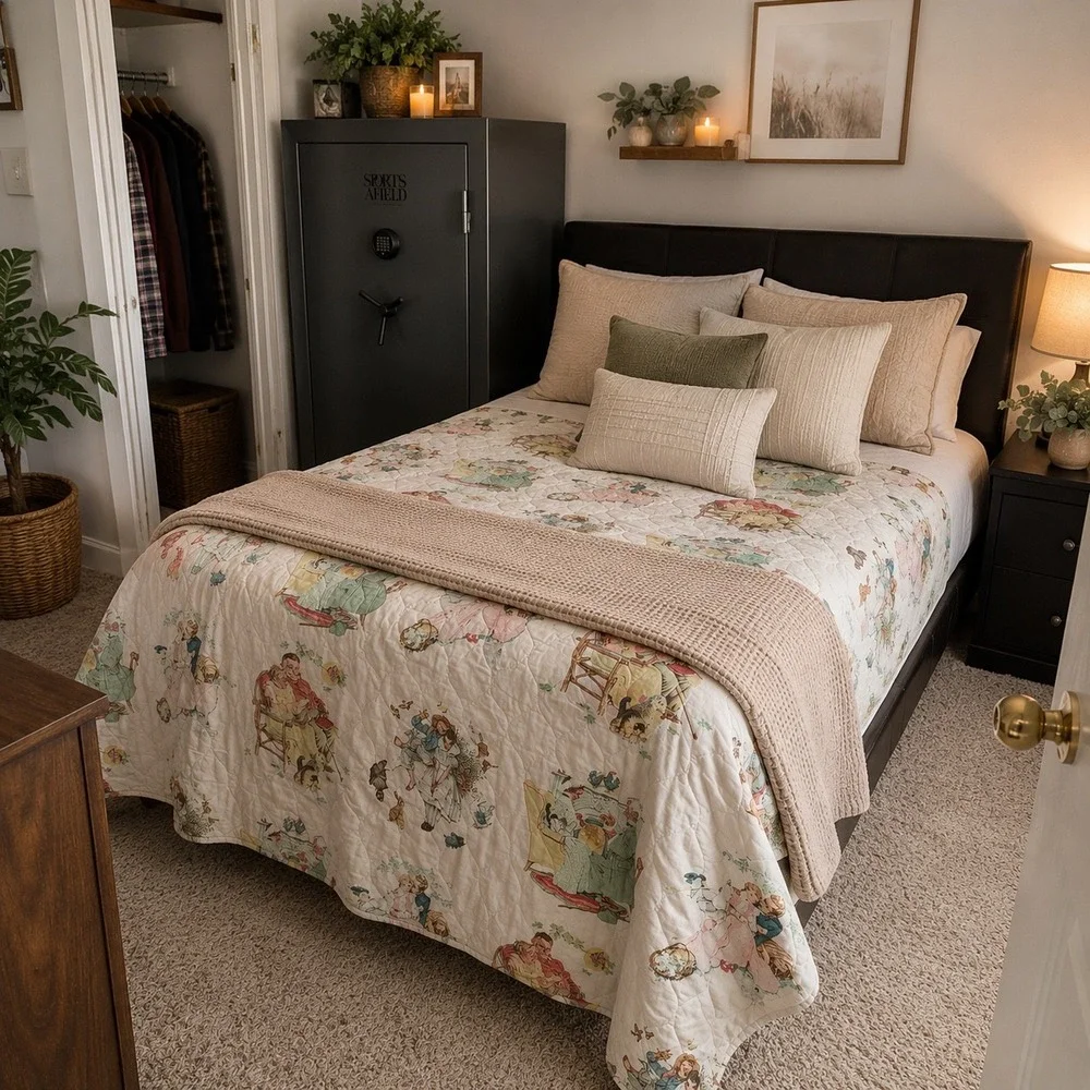 Norman Rockwell Quilt Bedspread Full Queen White Fair Vintage Americana Art